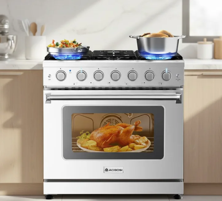 gas oven vs electric - AAOBOSI 36″ Front Control Gas Range (6 Burners, 6 cu ft Oven)
