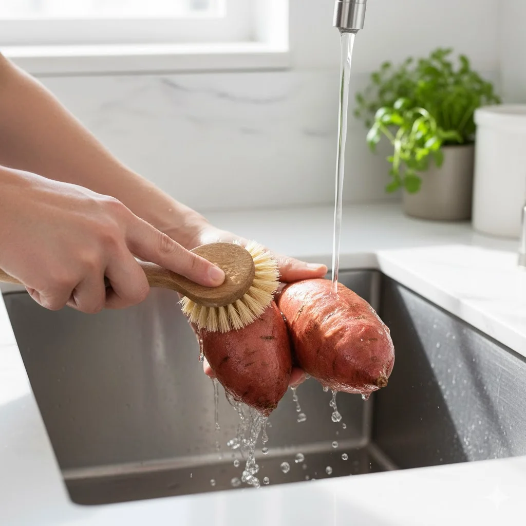 Step 1 Choose and Wash Potatoes - how to bake sweet potatoes in oven