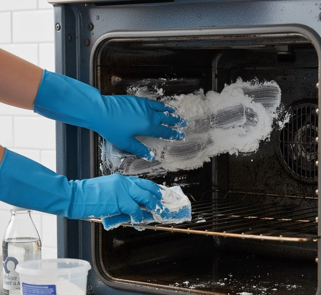 Applying the Paste - how to clean oven with baking soda and vinegar