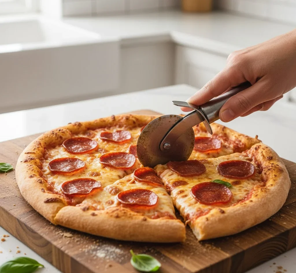 5. Remove and Serve - serving your oven-baked pizza