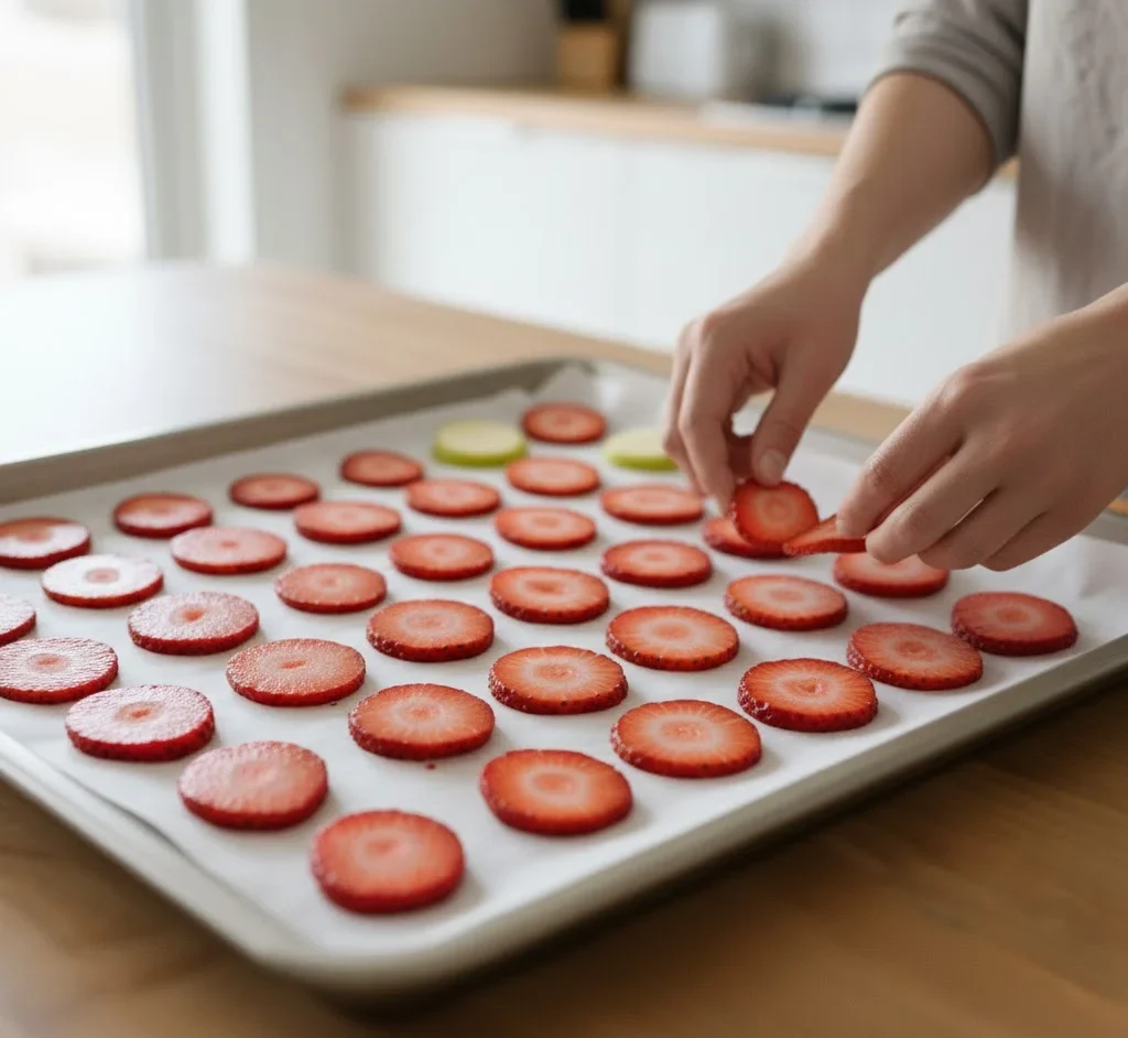 3. Arrange Fruit on Baking Sheets - how to dehydrate fruit in oven