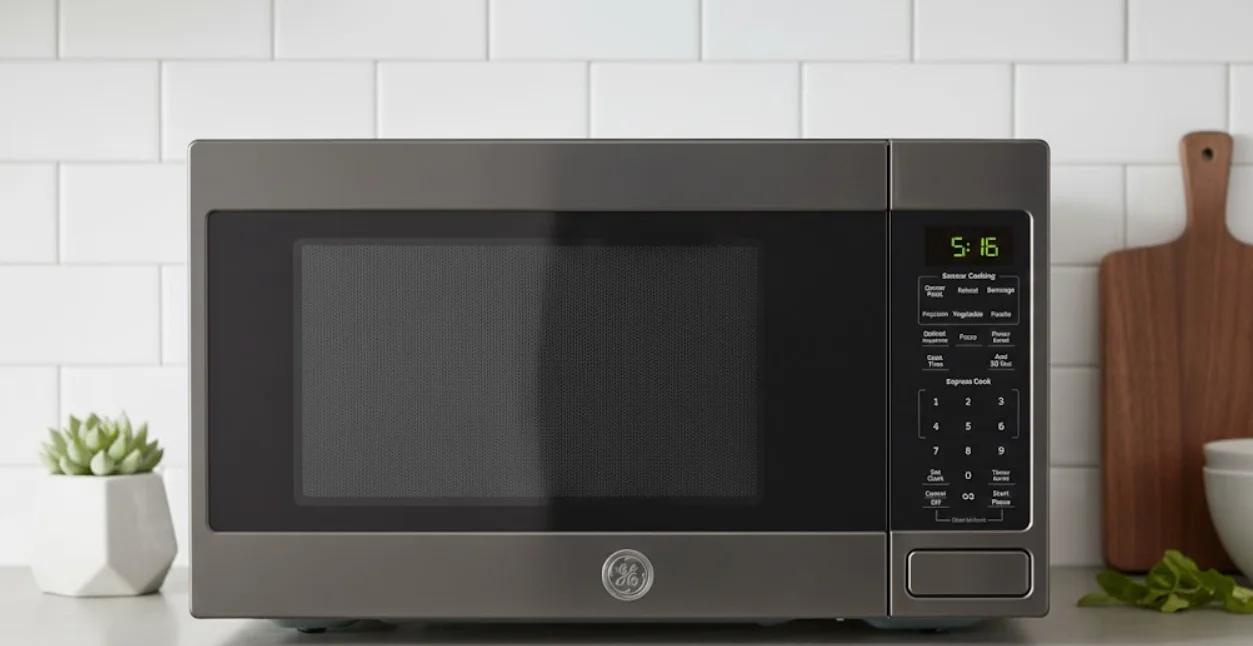 GE Countertop Microwave Oven — 1,150W, 1.6 cu. ft. (Black Stainless)