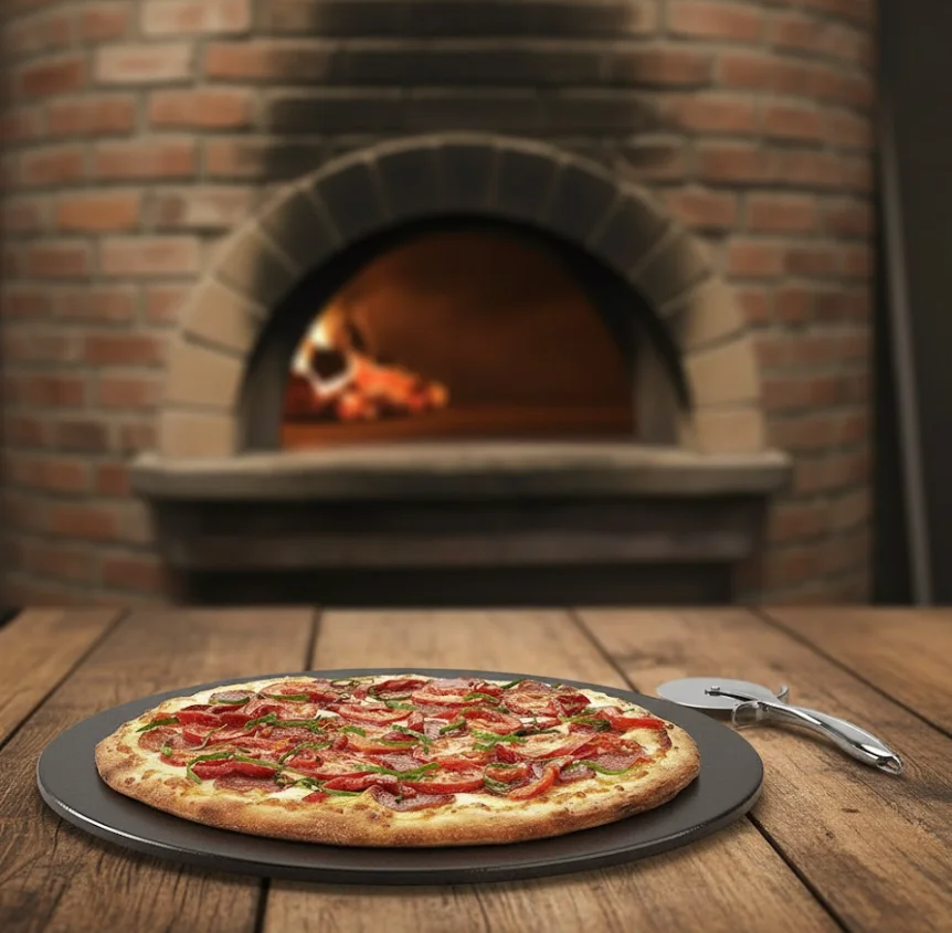 Heritage 15" Ceramic Pizza Stone Set (Black)