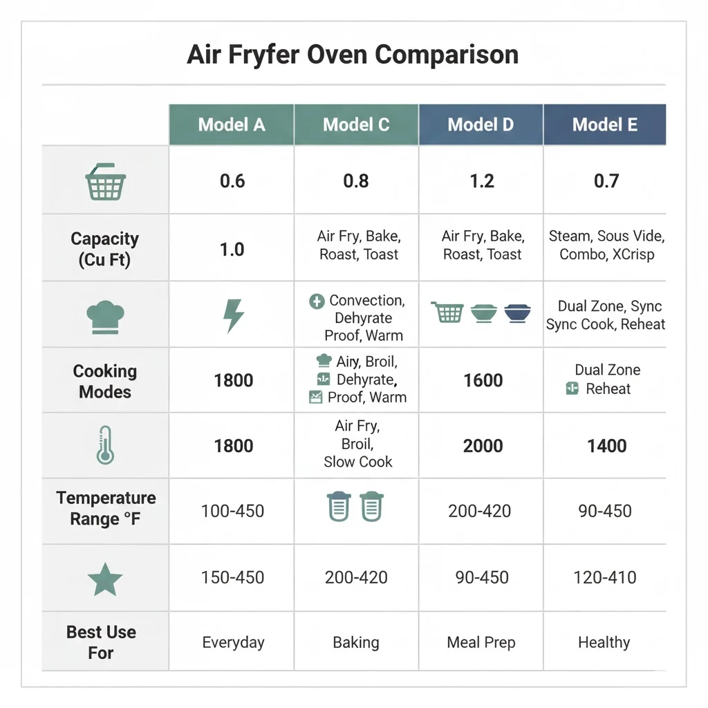 Side-by-Side Comparison Table: Best Air Fryer Oven 2026 - best air fryer oven 2026