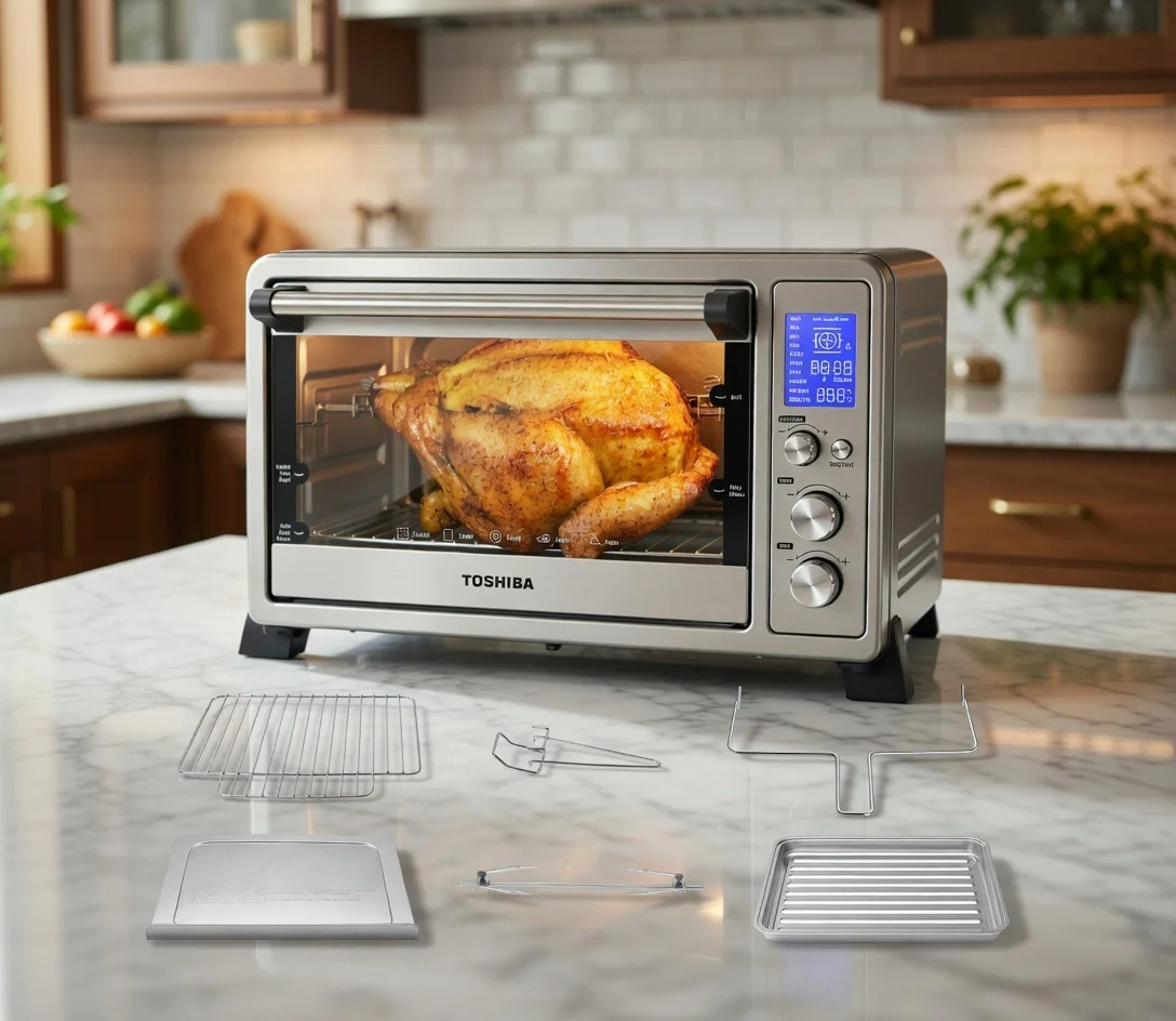TOSHIBA AC25CEW‑SS Large 6‑Slice Convection Toaster Oven