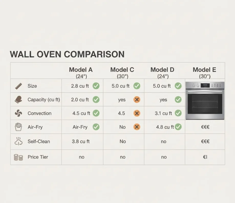 Comparison Table - Side-by-Side Specs - best wall oven 2026